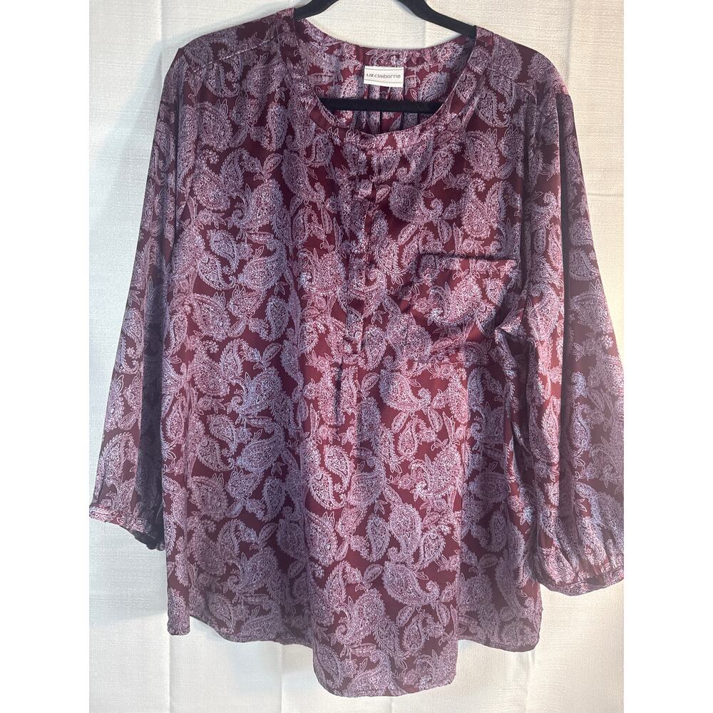 Liz Claiborne 3/4 sleeve dress shirt blouse purple size XL